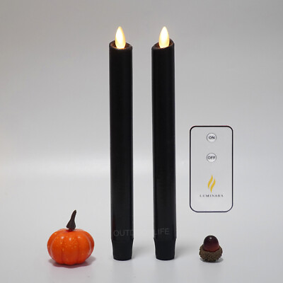 Luminara Flameless Halloween Wax Taper Candles Black Moving Flame Set of Two