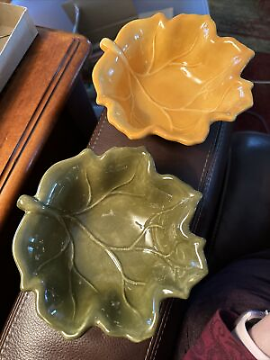 #ad Tabletops Lifestyles Hand Crafted Autumn Leaves Set Of 2 Bowls EUC