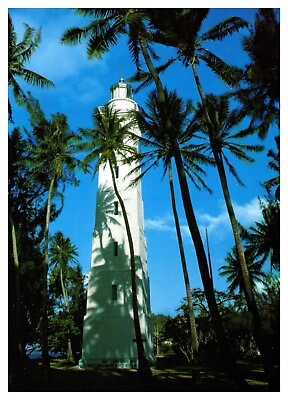 Tahiti Lighthouse Venus Point Palm Trees Chrome Postcard UNP