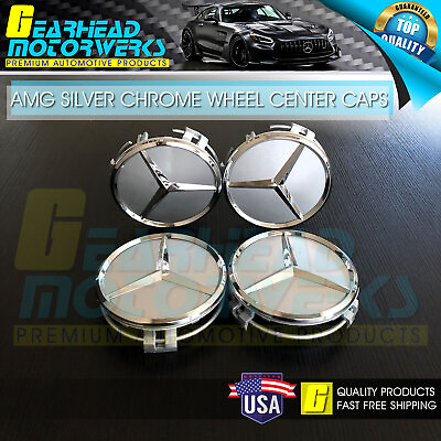 #ad 75mm Silver Chrome Wheel Center Hub Caps Emblem 4PC Set Mercedes Benz AMG Wreath