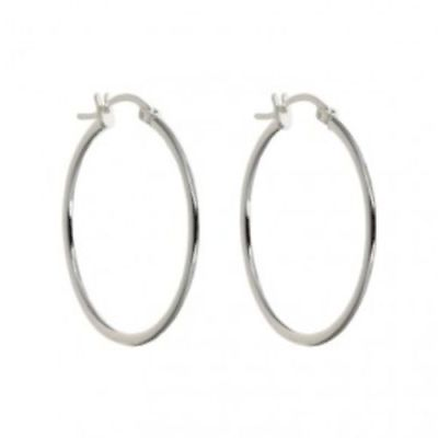 #ad Womens 925 Sterling Silver Elegant Round Shaped Pierced Silver Hoop Earrings