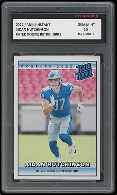 #ad #ad AIDAN HUTCHINSON 2022 PANINI INSTANT 1ST GRADED 10 RETRO RATED ROOKIE CARD LIONS