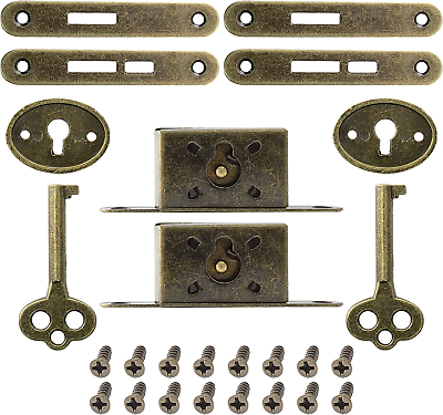 #ad 2 Pack Mini Locks with Skeleton Key Full Mortise Locks Antique Locks for Jewel
