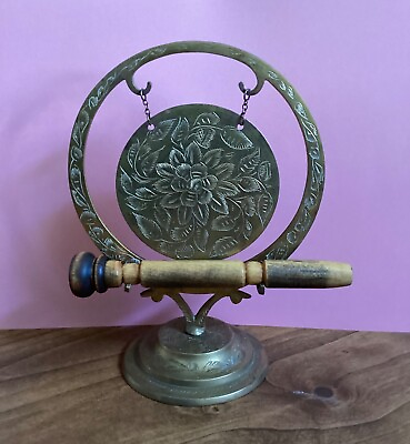 Vintage Solid Brass Etched Dinner Gong Made in India