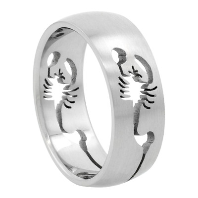 8mm Stainless Steel Scorpion Cut Out Design Domed Wedding Band Ring