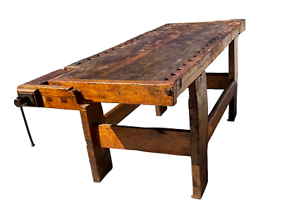 ANTIQUE WOOD CARPENTERS WORKBENCH TABLE