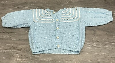 #ad #ad Vintage Hand Knit baby Boy cardigan sweater Infant Doll Reborn Blue