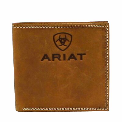 #ad Ariat Mens Leather Embossed Shield Logo Bi fold Wallet Brown
