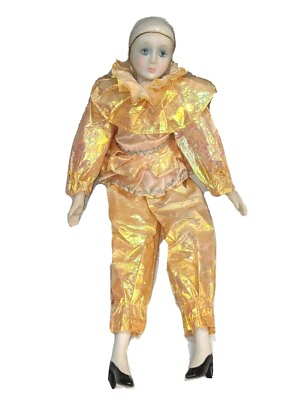 #ad VINTAGE 80#x27;s Pierrot Porcelain Clown DOLL Hand painted Iridescent Shimmer Heels