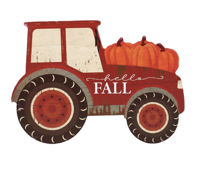 Tractor HELLO FALL Harvest Pumpkin Autumn Wood Sign Decor Farm Barn Country NEW