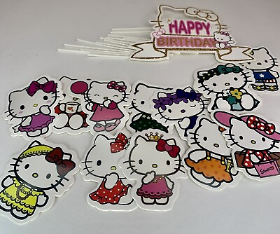 #ad Hello Kitty Decor Cake Cupcake Toppers 13pc With Sticks New Open box