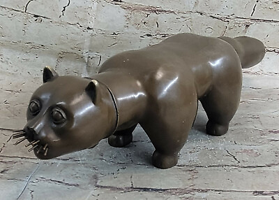 Cast Bronze Botero Cat Art Statue Sculpture Modern Abstract Figurine Decor Deal