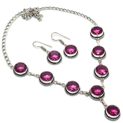 #ad Faceted Pink Ruby Gemstone Handmade Silver Fashion Jewelry Necklace 18quot; MN 692