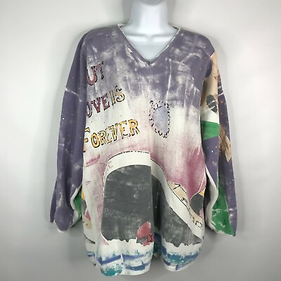 Vtg 90s Kolorway Hand Painted All Over Print Titanic Jack Rose Jumper Sweater XL