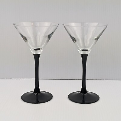 #ad #ad Luminarc France Cocktail Glasses Black Stemmed Set of 2 Barware Vintage MCM