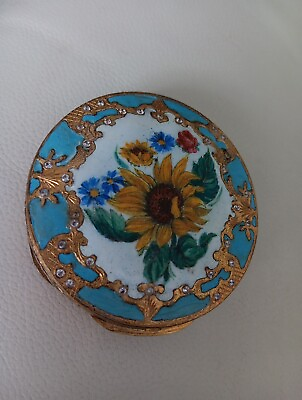 #ad Vintage Compact ITALIAN OR FRENCH SIZE 3 INC ENEMEL BEUTIFULL FLOWERS
