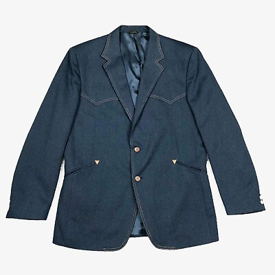 #ad #ad Vintage Levis Western Wear Blazer 46L Blue Double Knit Cowboy Sport Coat