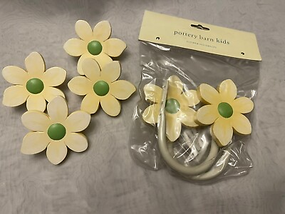 #ad #ad Pottery Barn Kids Spring Time Flower Holdbacks amp; Finials Wood Yellow Green *Flaw
