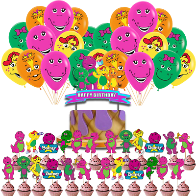 #ad BARNEY BIRTHDAY PARTY CUPCAKE TOPPER BALLOON CAKE party decoration theme idea