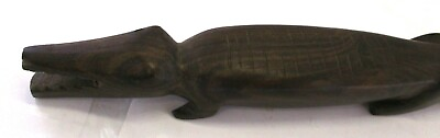 #ad Alligator Figurine Crocodile Vintage Hand Carved Wooden African