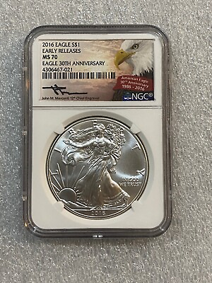 2016 Silver Eagle NGC MS70 30th Anniversary Eagle Label Mercanti Signed 021