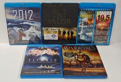 5 Blu Ray movie Lot Titanic 2012 Immortals Act of Valor Category 7 End of World