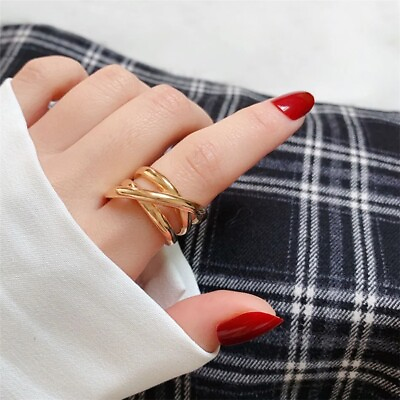 #ad Stainless Steel Wide Ring for Women Cross Multilayer Party Fine Jewelry Classic