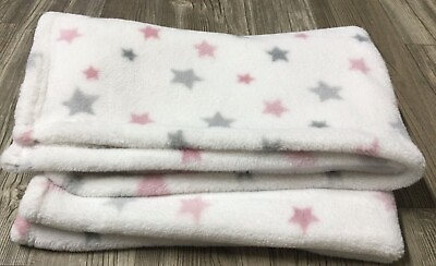 #ad Little Miracles Plush Fleece Pink Grey Stars Baby Blanket Costco Soft EUC F4