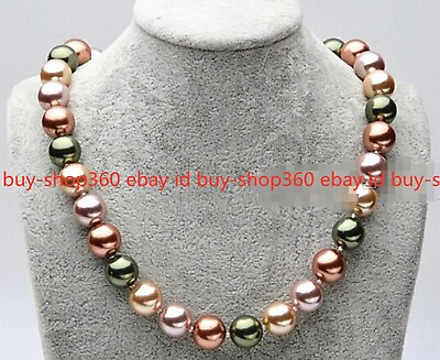 #ad Fashion 12mm Multicolor South Sea Shell Pearl Round Beads Necklace 18#x27;#x27;