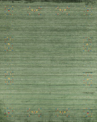 #ad Oriental Gabbeh Indian Rug Green Handmade Silk 8x10 ft