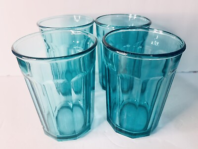 #ad #ad Luminarc 10 panel drinking glasses aqua teal France 18oz 5.75quot; tall set of 4