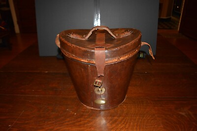 #ad RARE ANTIQUE TOP HAT LEATHER CASE WITH BRASS ACCENTS