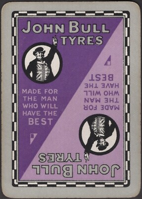 #ad Playing Cards Single Card Old Antique Wide JOHN BULL MOTOR CAR TYRES Advertising