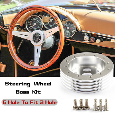 #ad Polished 1quot;Hub Kit for 6 Hole Steering Wheel to Grant 3 Hole Adapter Boss