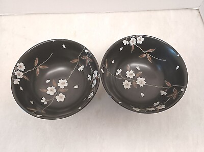 #ad Pair Of Two Japanese Floral Rice Soup Bowls