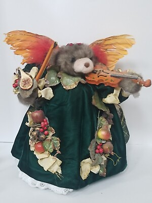 #ad Apple Whimseys Angel Bear Playing Violin 16quot; Tall Fall Foilage Lita Gates