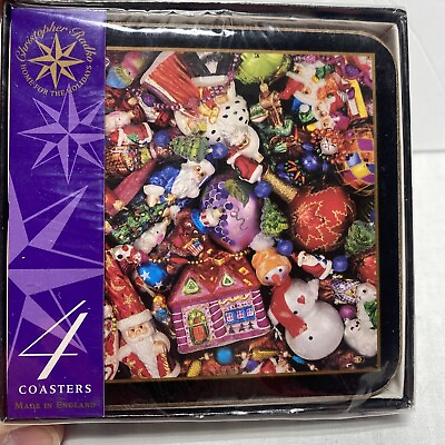 NEW Christopher Radko Set Of 4 Christmas Kaleidoscope Cork Backed Coasters gift
