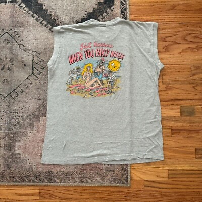 #ad Vintage 1988 Beach Party Single Stitch Grey Funny Graphic T Shirt Size XL