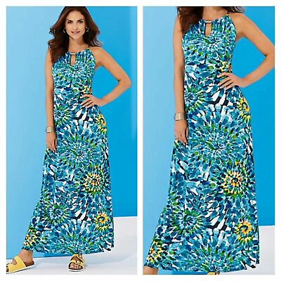 #ad kaleidoscope size 10 blue multi print maxi DRESS holiday spring summer £45
