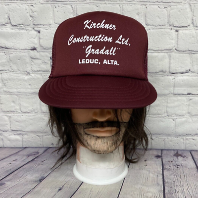 Vintage Hat Cap Snapback Maroon Kirchner Construction GRADALL Trucker Mesh Logo