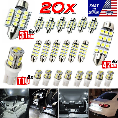 #ad 20pcs LED Interior Lights Bulbs Kit Dome License Plate Lamps 6000K Honda Toyota