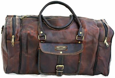 Vintage Leather Travel Duffel Weekend Overnight Bag Men Distressed Soft Durable