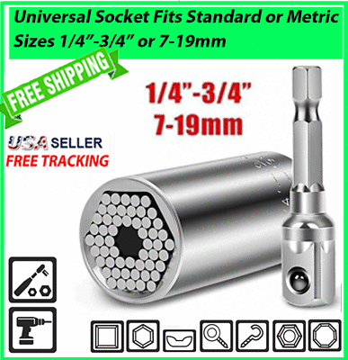 #ad Universal SOCKET Wrench Tool 1 4 3 4 7mm 19mm Magic Grip Alligator Adapter Set