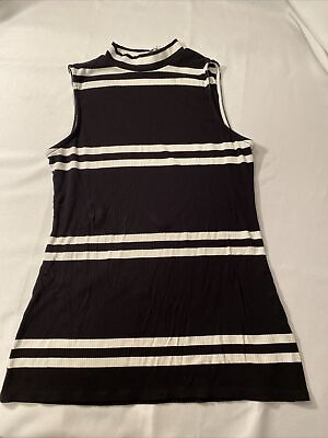 #ad Elle Black And White Striped Stretch Shell Base Blouse Size Small Sleeveless