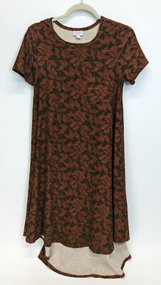 #ad LuLaRoe Carly Dress Small Burnt Orange Dark Green Pattern Excellent PreOwned