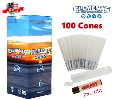 #ad Elements Ultra Thin Rice Cones 1 1 4 Size 100 Pack amp; Free RAW Clipper Lighter