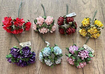 #ad 1” Parchment Paper Flowers Leaves Wire Stem Buds Assorted Colors 60 pcs