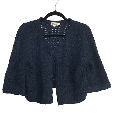 #ad Aryeh Navy Blue Wool Blend Single Buttoned Cardigan Sweater Chunky Knit Medium