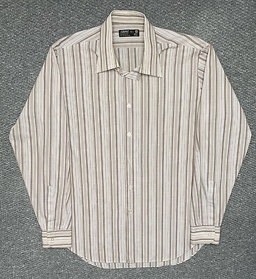 St Michael Men#x27;s Brown Shirt XL Striped Extra Large Vintage Mamp;S Button Up Collar