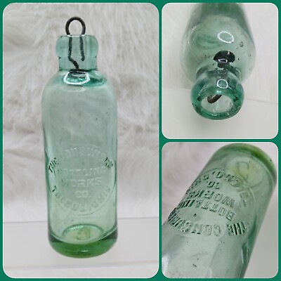 #ad The Consumers Bottling Works Co. Hutchinson Blue Glass Soda Bottle Toledo Ohio